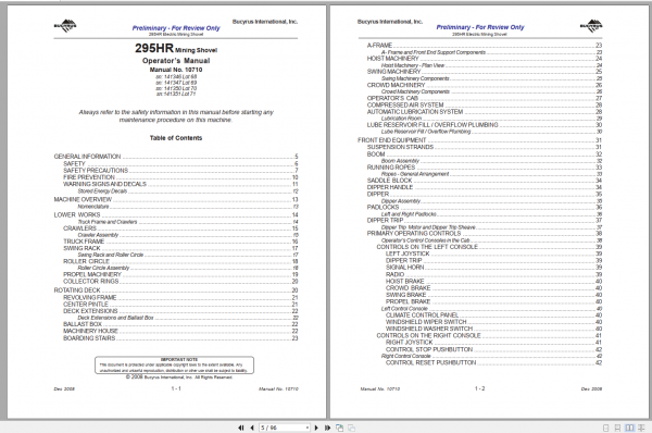 Bucyrus Mining Shovel 295HR Operation ManualEN 2