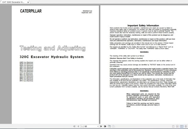CAT 320C Excavator Hydraulic Testing and Adjusting 1
