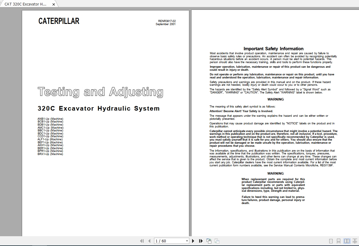 CAT 320C Excavator Hydraulic Testing and Adjusting 1