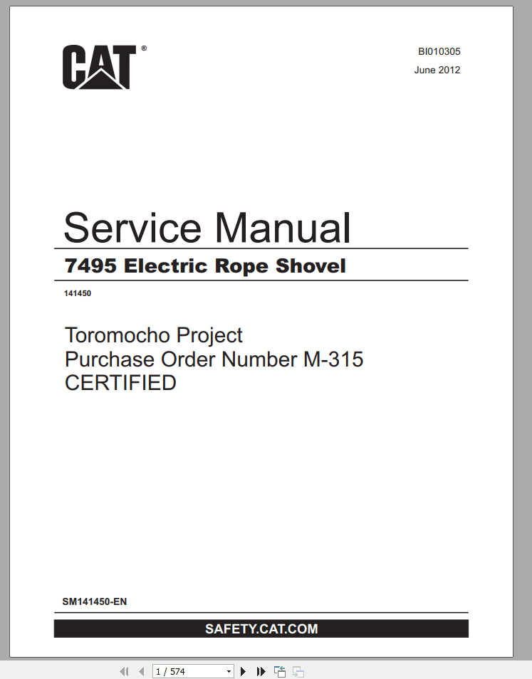 CAT 7495 Electric Rope Shovel Service ManualEN 1