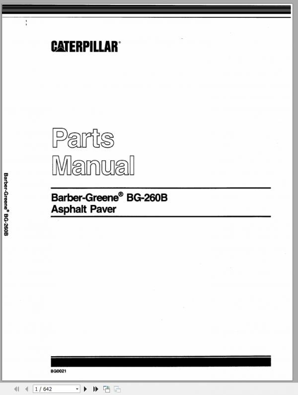 CAT BARBER GREEN BG206B Asphalt Paver Parts ManualEN 1