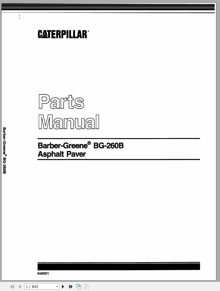 CAT BARBER GREEN BG206B Asphalt Paver Parts ManualEN 1