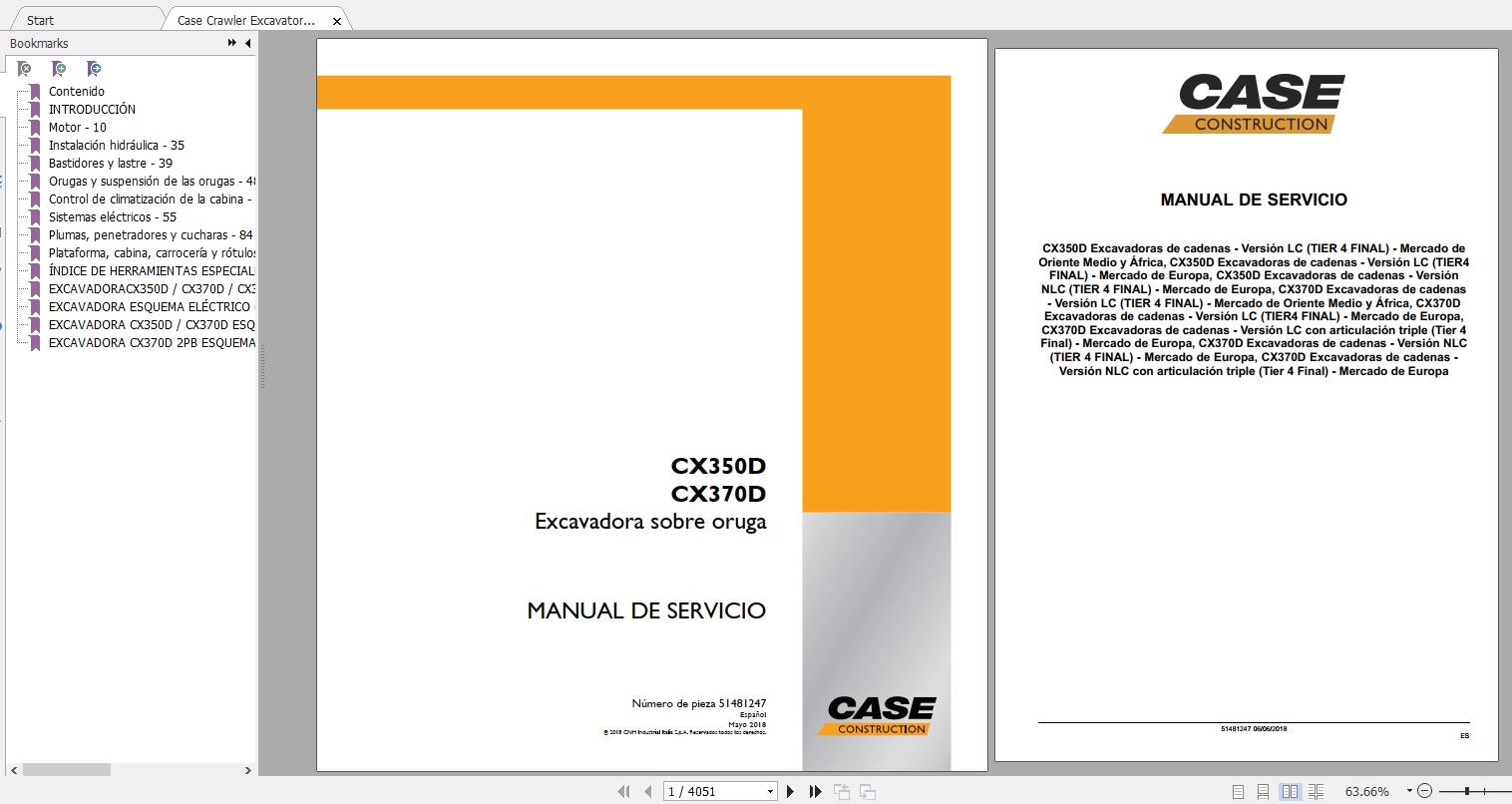 Case Crawler Excavator CX350D CX370D Service Manual51481247ES 1