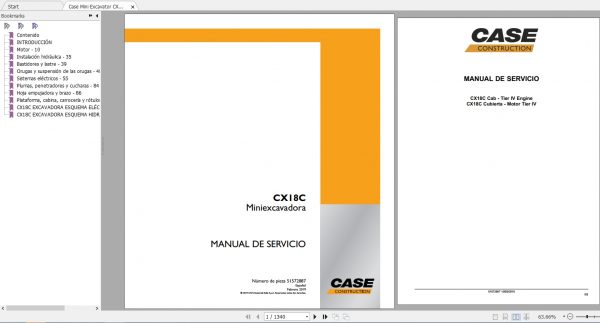 Case Mini Excavator CX18C Service Manual51572887ES 1