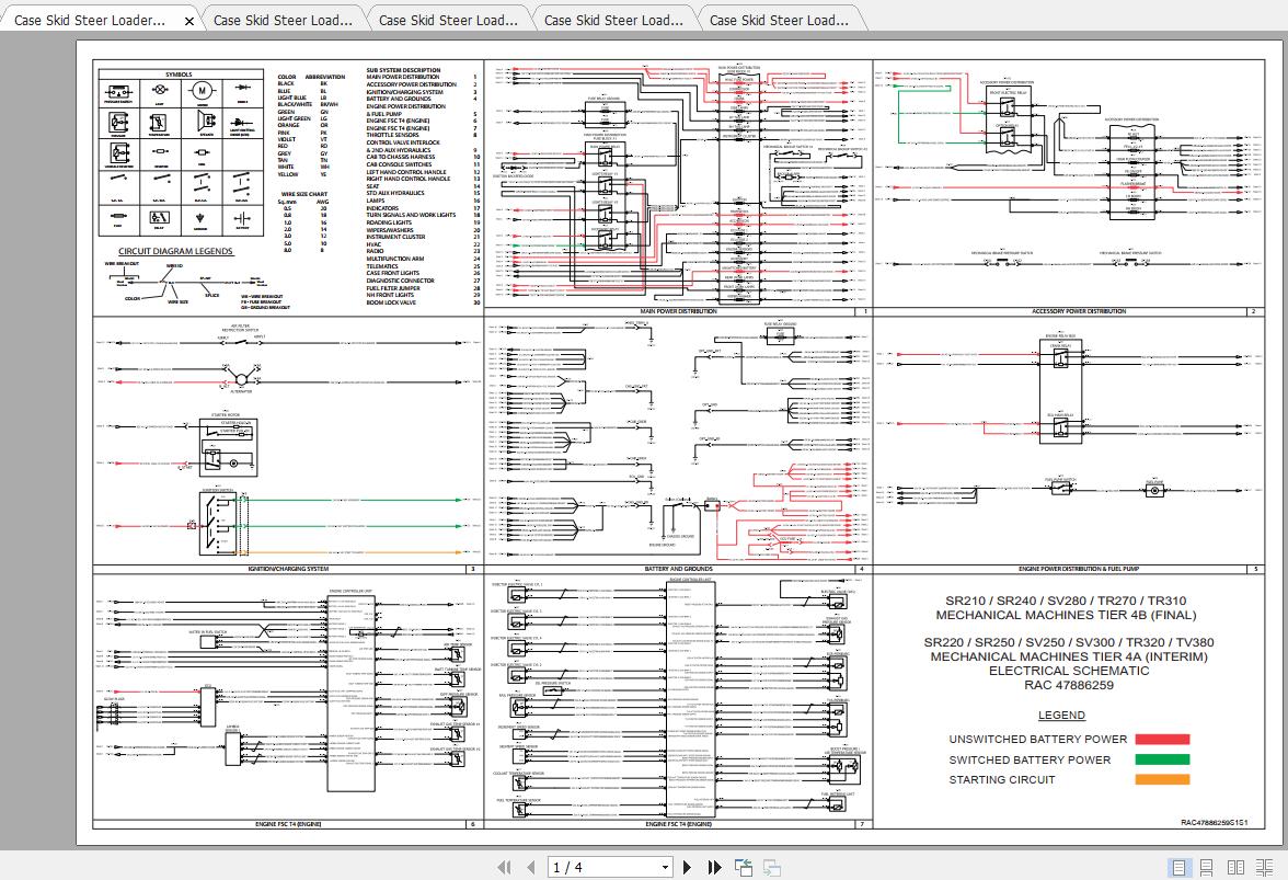 Case Skid Steer Loader SR130SV300 Hydraulic, Electrical Schematic