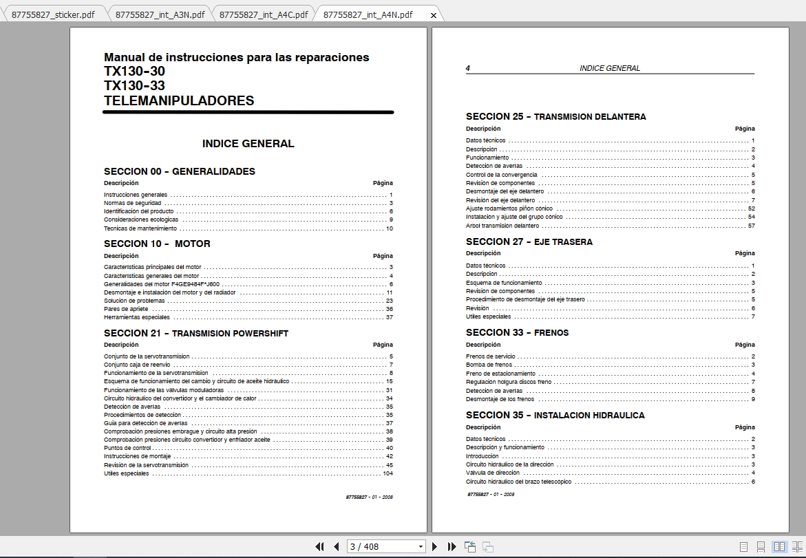 Case Telehanlers Excavator TX130 30 TX130 33 Service Manual87755827ES 2