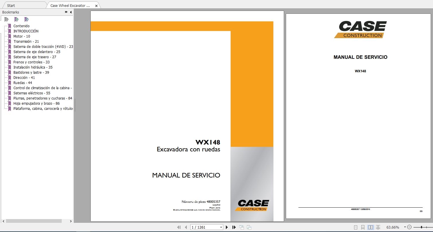 Case Wheel Excavator WX148 Service Manual48005357ES 1