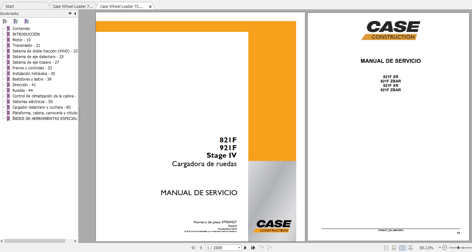 Case Wheel Loader 821F 921F Service Repair ManualES