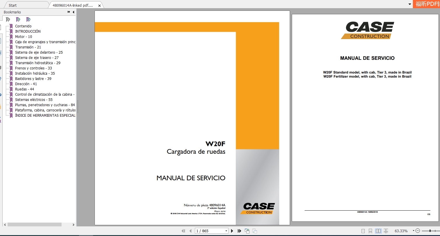 Case Wheel Loader W20F Service Manual48096014AES 1