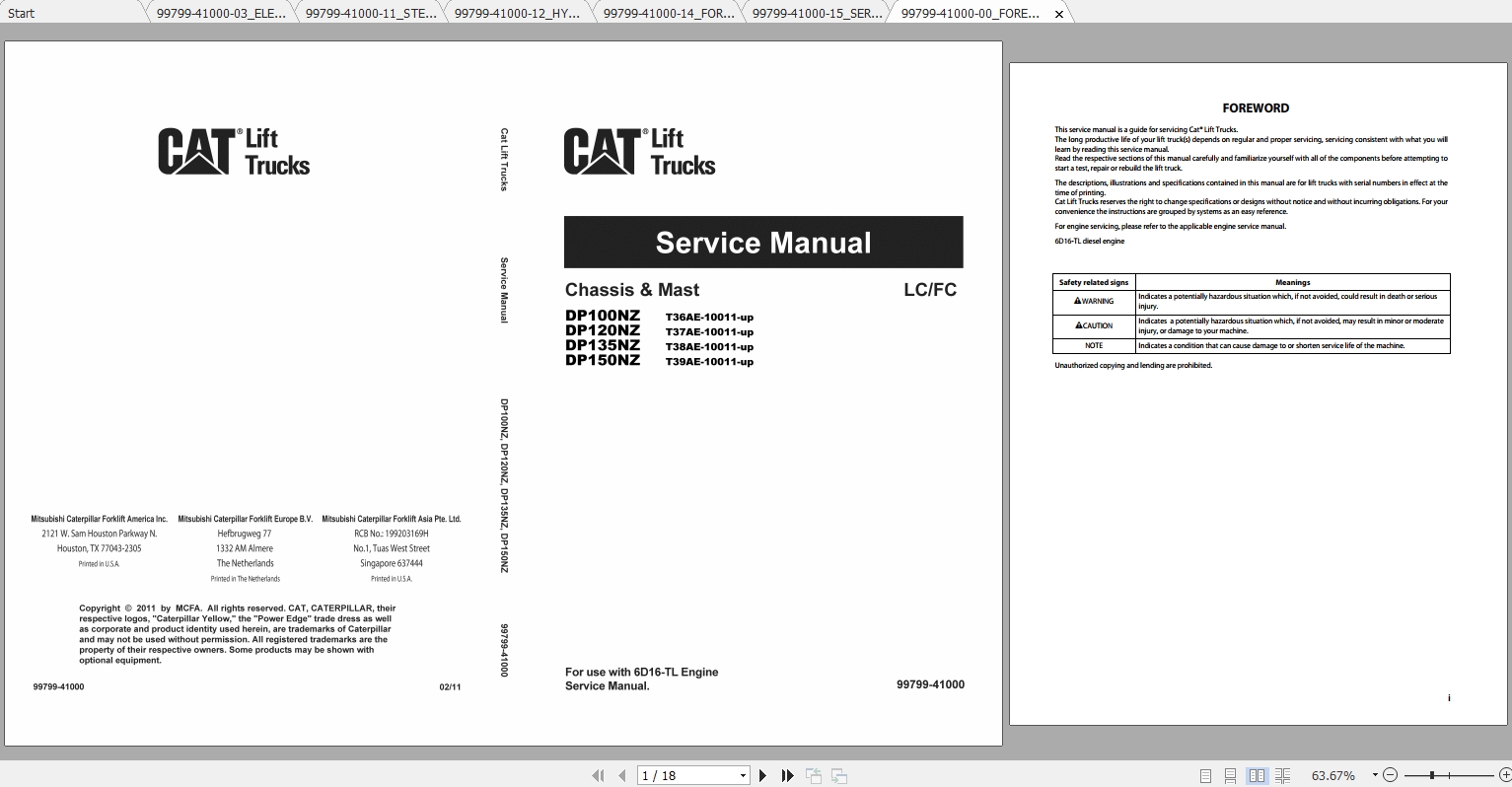 Caterpillar Lift Truck DP100NZ Service Manuals 1