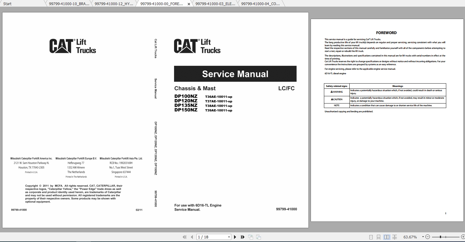 Caterpillar Lift Truck DP120NZ Service Manuals 1
