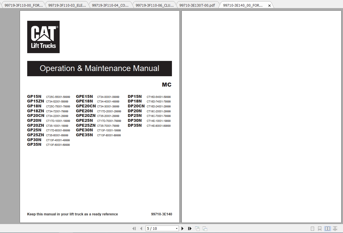 Caterpillar Lift Truck DP20N DP25N Service Manuals 1