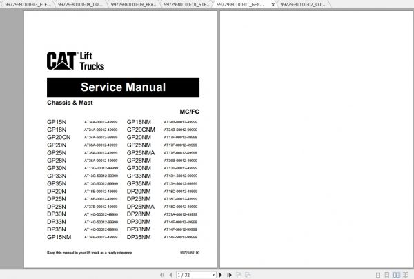 Caterpillar Lift Truck DP25NM Service Manuals 1