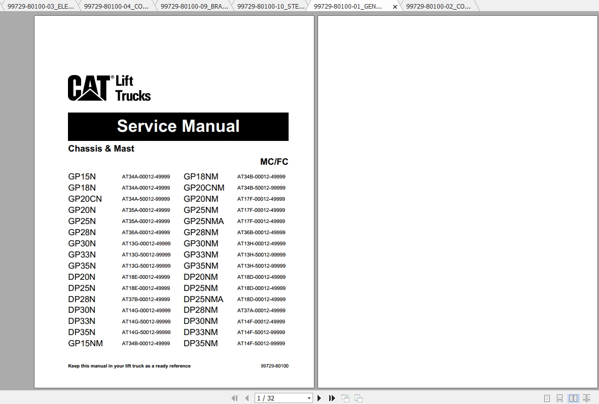 Caterpillar Lift Truck DP25NM Service Manuals 1