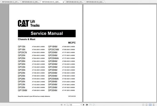 Caterpillar Lift Truck DP30NM Service Manuals 1