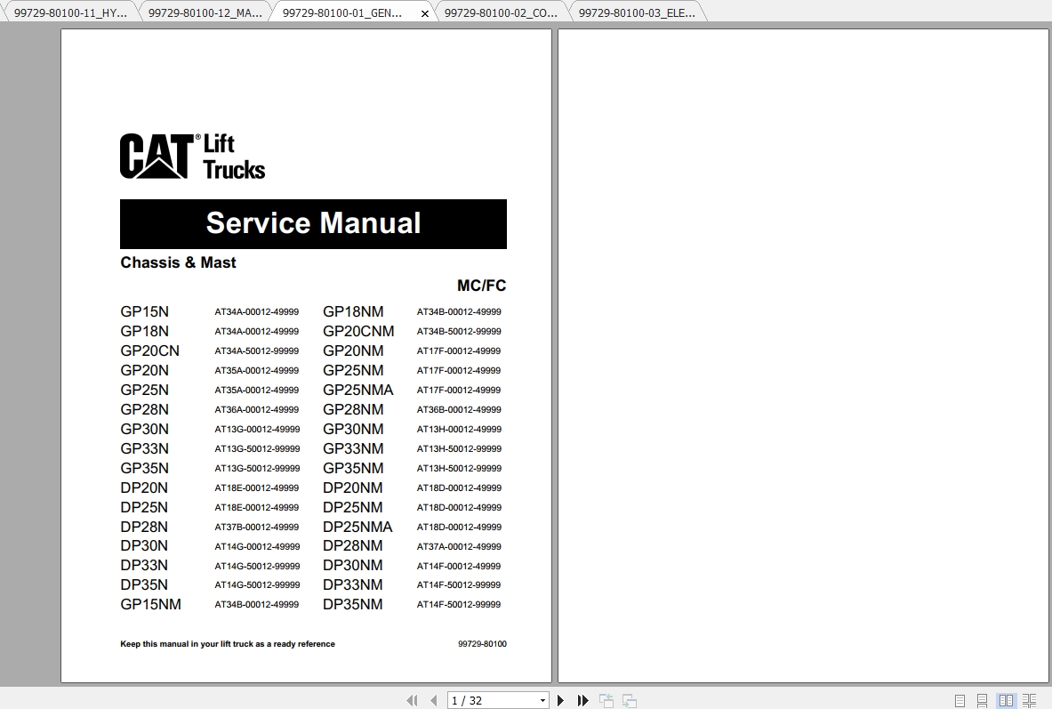 Caterpillar Lift Truck DP30NM Service Manuals 1