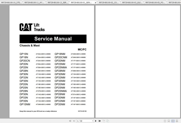 Caterpillar Lift Truck DP35NM Service Manuals 1