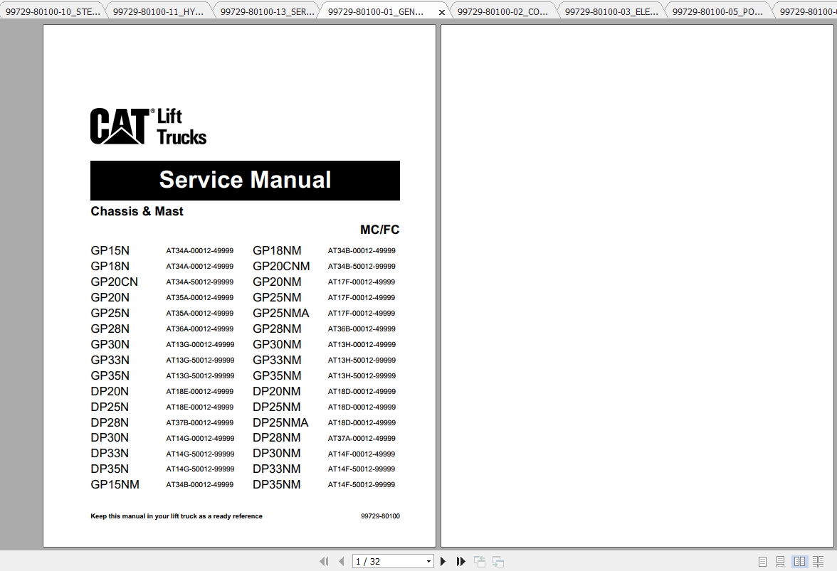 Caterpillar Lift Truck DP35NM Service Manuals 1