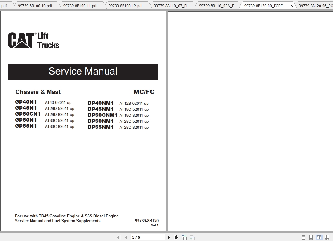 Caterpillar Lift Truck DP50CNM1 Service Manuals 1