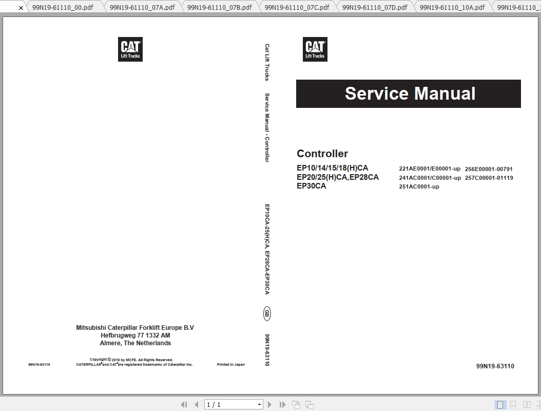 Caterpillar Lift Truck EP10CA Service Manuals 1