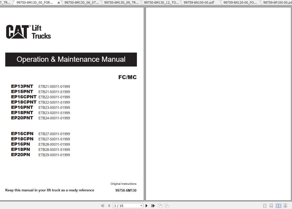 Caterpillar Lift Truck EP13PNT Service Manuals 1