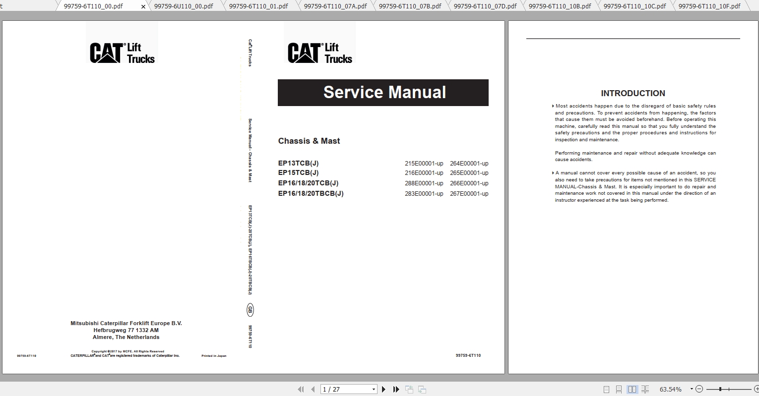 Caterpillar Lift Truck EP16TBCBJ Service Manuals 1