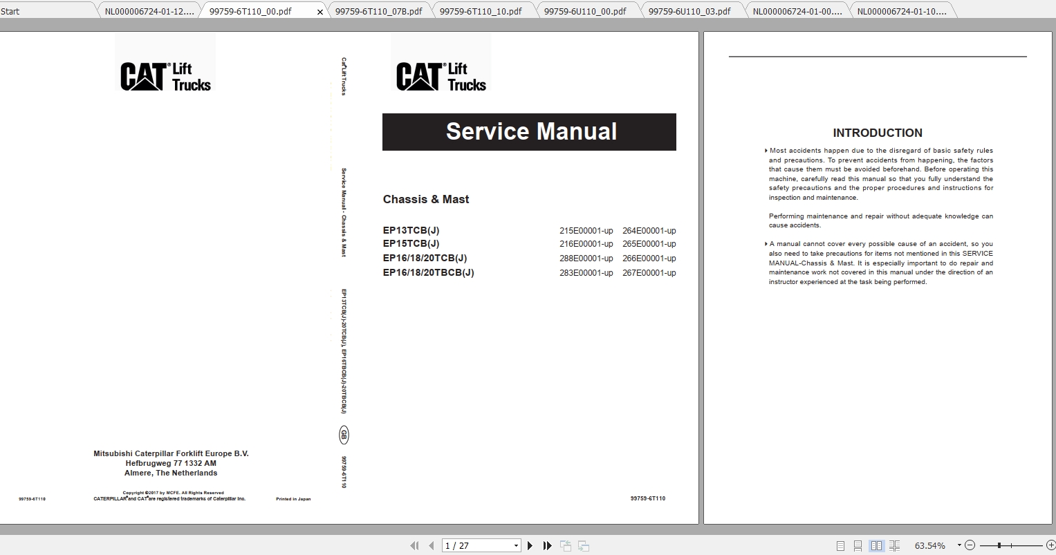 Caterpillar Lift Truck EP16TCB Service Manuals 1