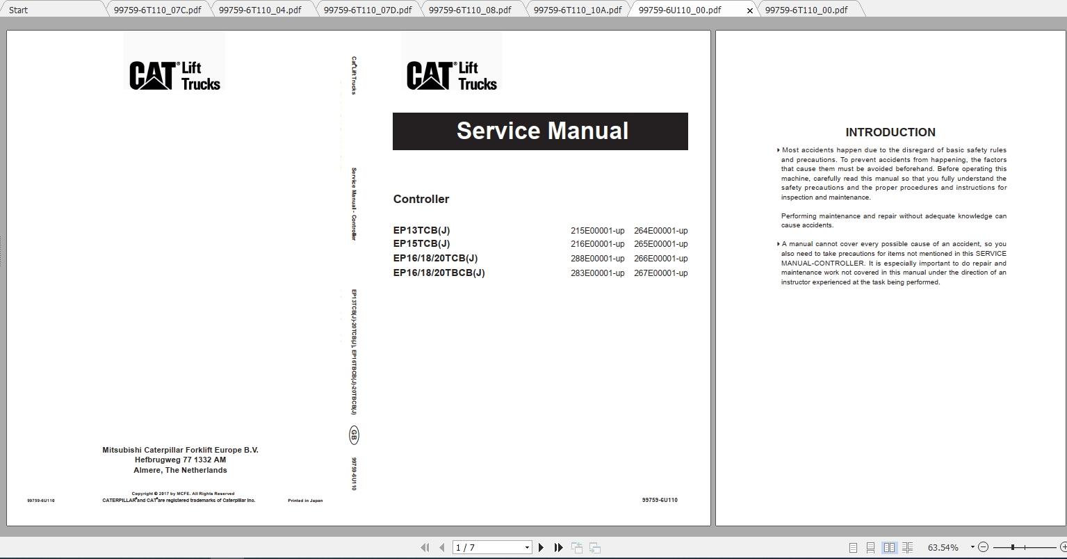 Caterpillar Lift Truck EP18TBCBJ Service Manuals 1
