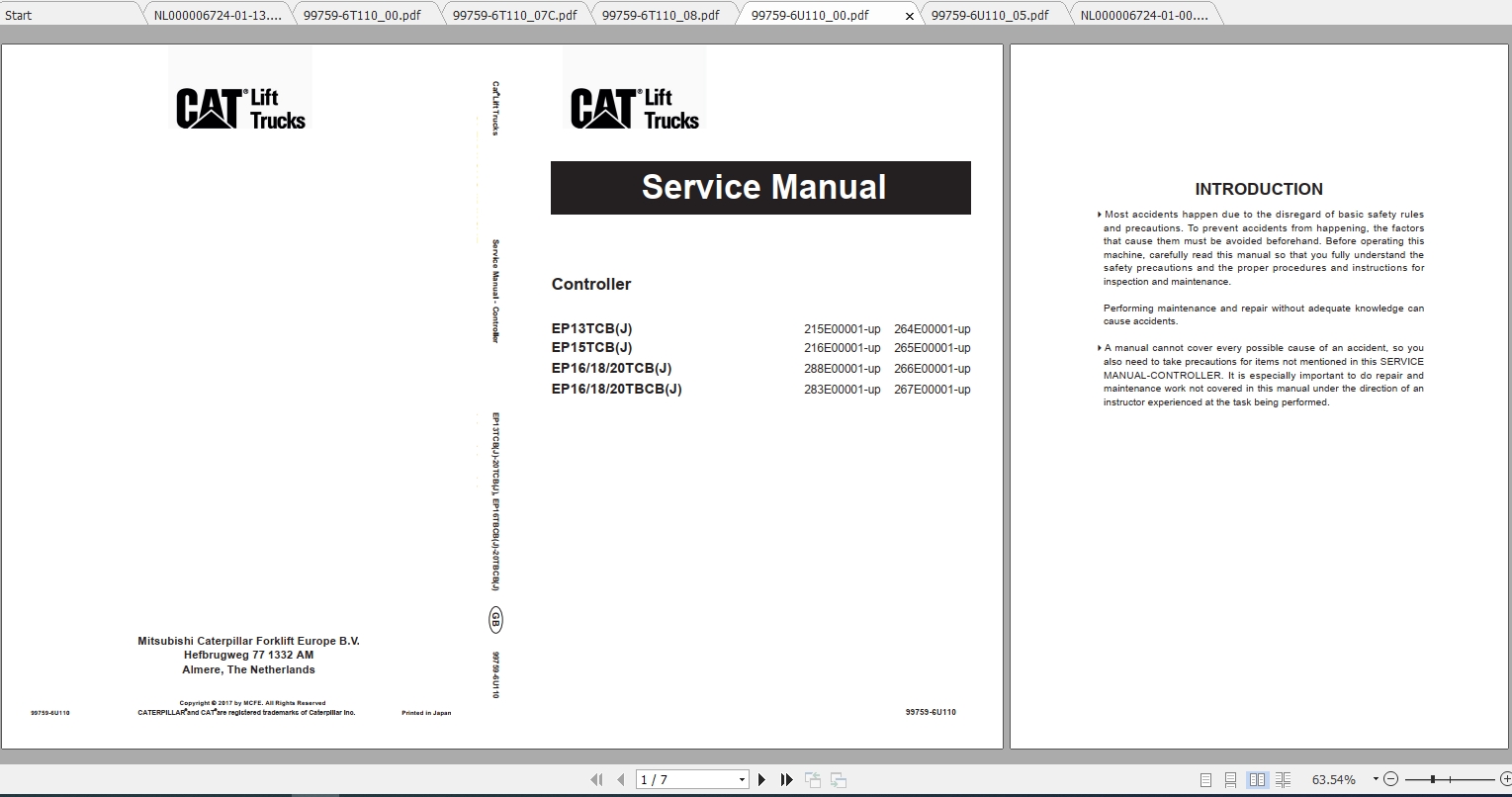 Caterpillar Lift Truck EP18TCB Service Manuals 1