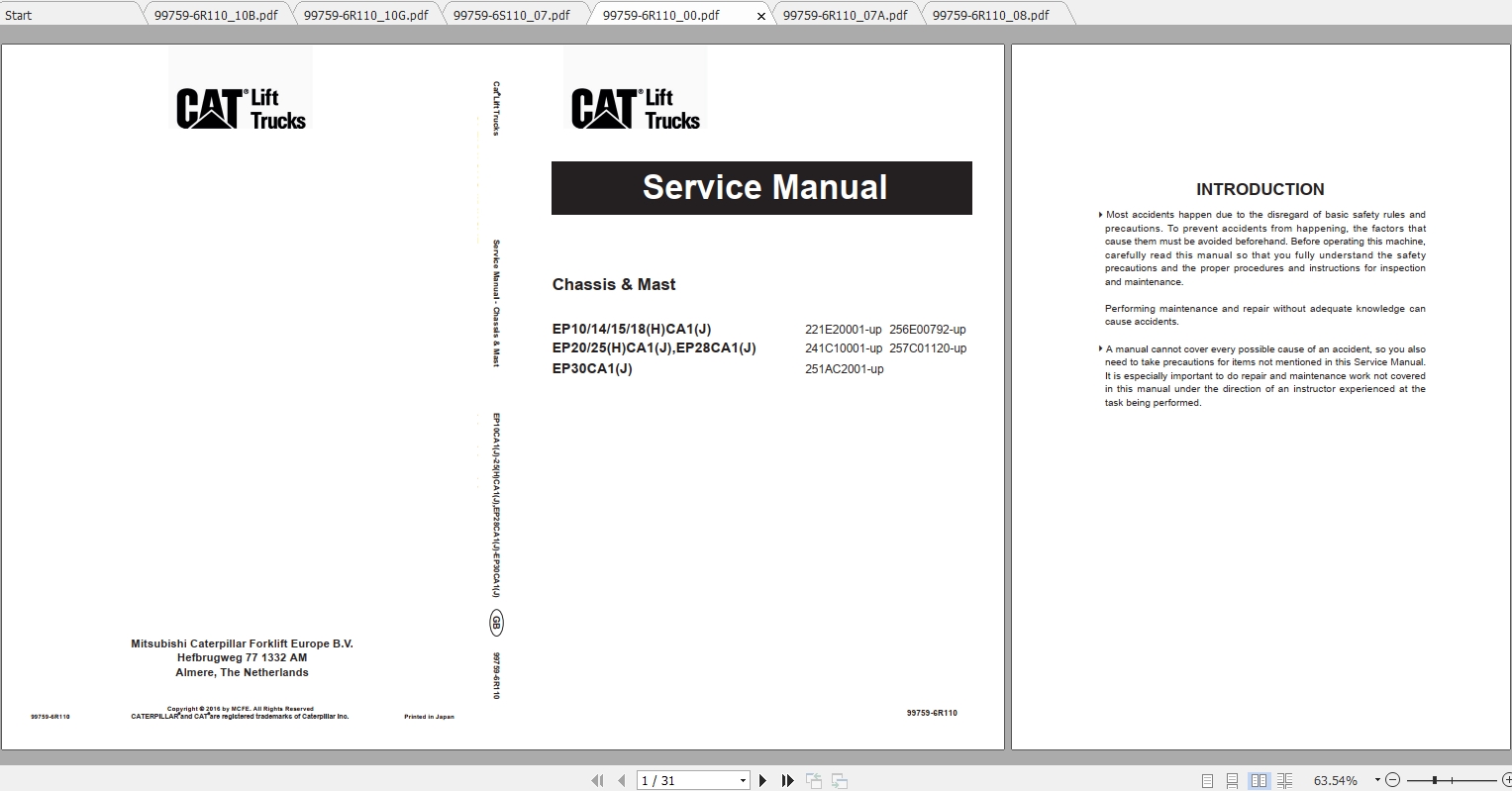 Caterpillar Lift Truck EP20CA1J Service Manuals 1