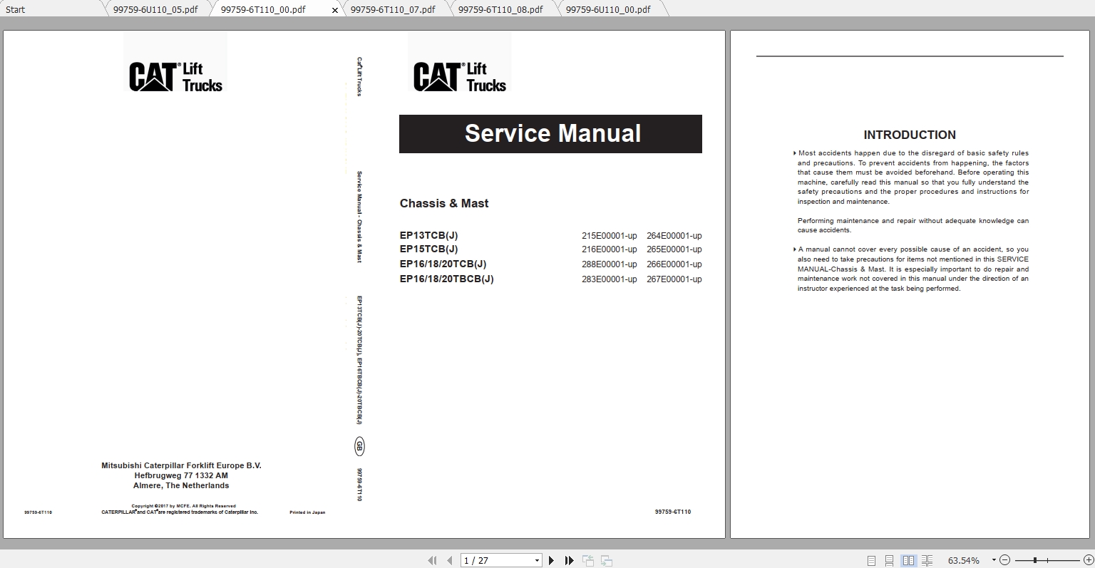 Caterpillar Lift Truck EP20TBCBJ Service Manuals 1