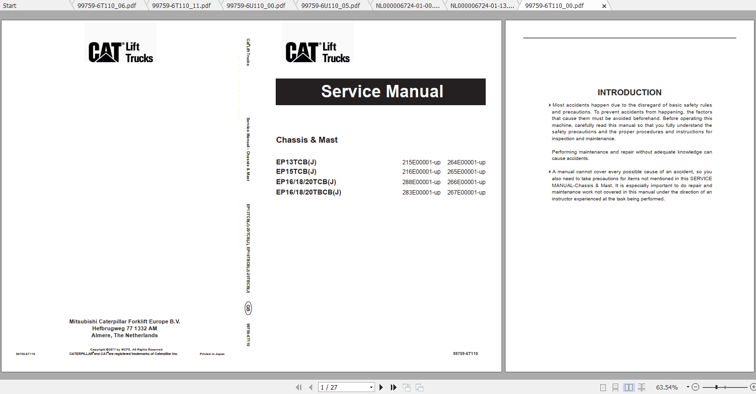 Caterpillar Lift Truck EP20TCB Service Manuals 1
