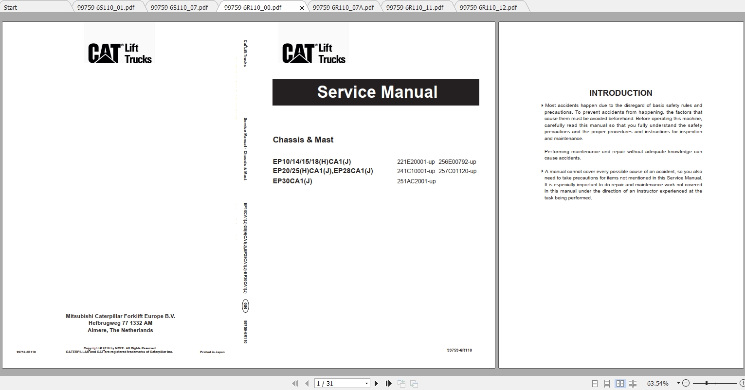 Caterpillar Lift Truck EP25CA1J Service Manuals 1