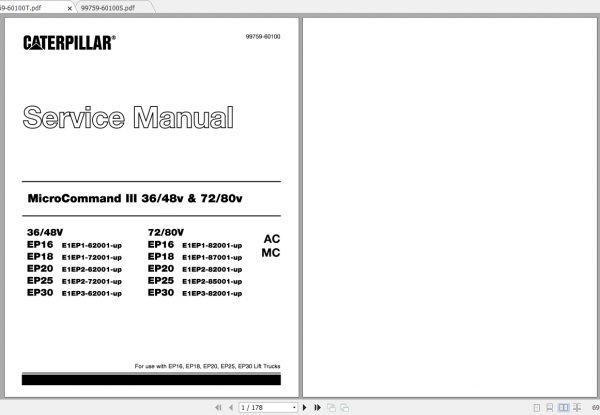 Caterpillar Lift Truck EP30 36 48V MCIII Service Manuals 1