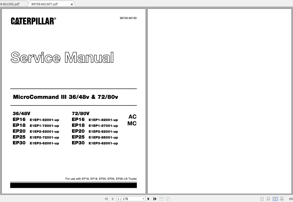 Caterpillar Lift Truck EP30 72 80V MCIII Service Manuals 1