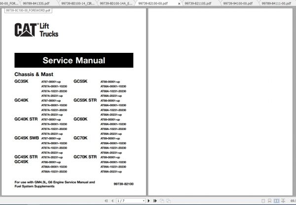 Caterpillar Lift Truck GC40K STR Service Manuals 1