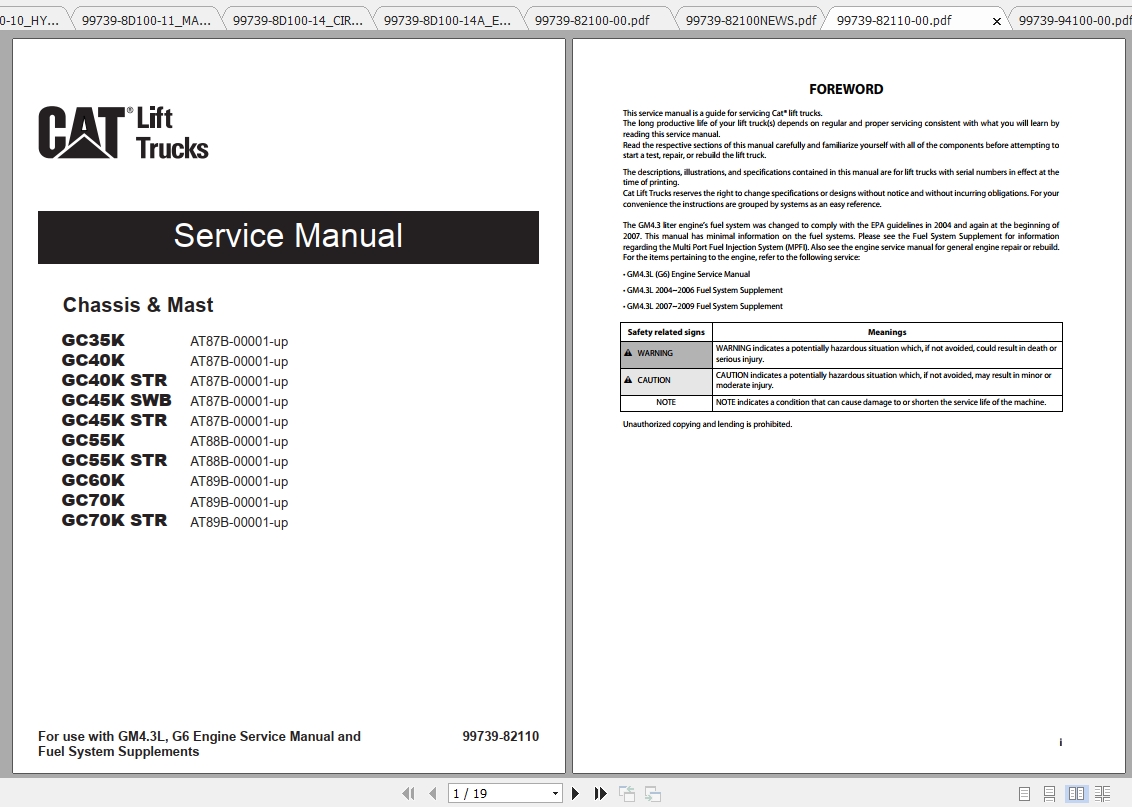 Caterpillar Lift Truck GC40K Service Manuals 1