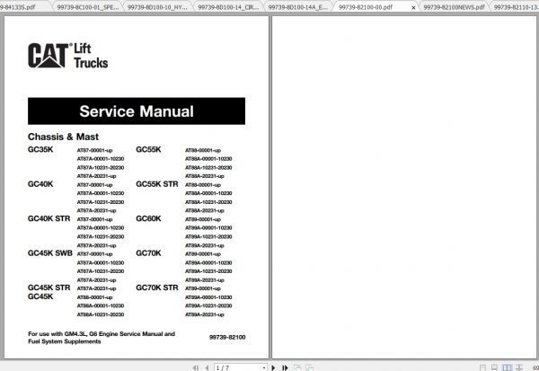 Caterpillar Lift Truck GC45K SWB Service Manuals 1