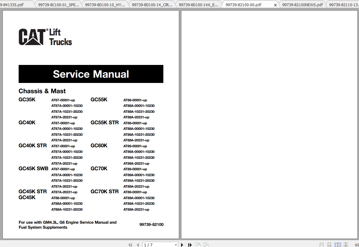Caterpillar Lift Truck GC45K SWB Service Manuals 1