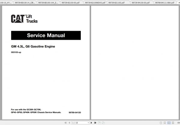 Caterpillar Lift Truck GC70K STR Service Manuals 1