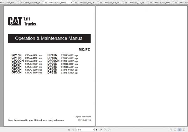 Caterpillar Lift Truck GP15N Service Manuals 2
