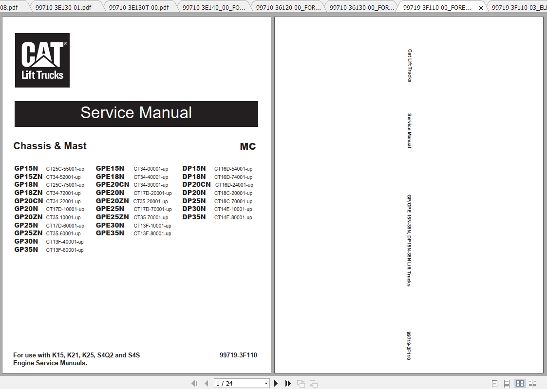 Caterpillar Lift Truck GP18ZN Service Manuals 1
