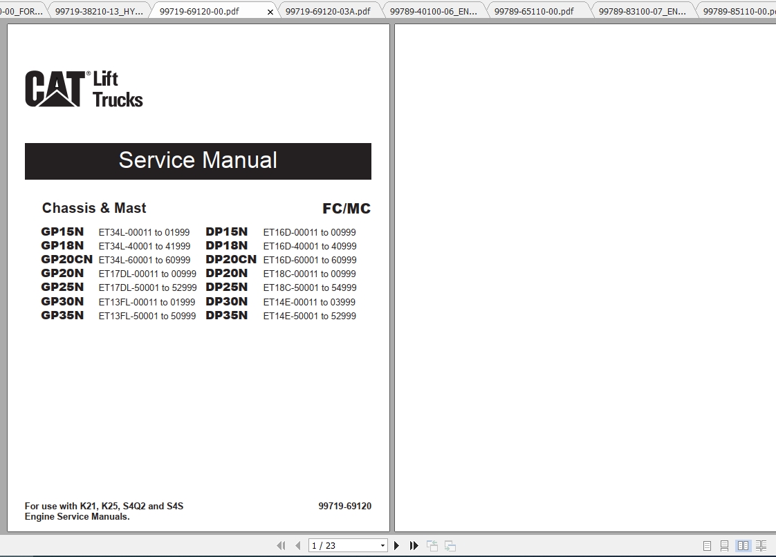 Caterpillar Lift Truck GP20CN Service Manuals 1