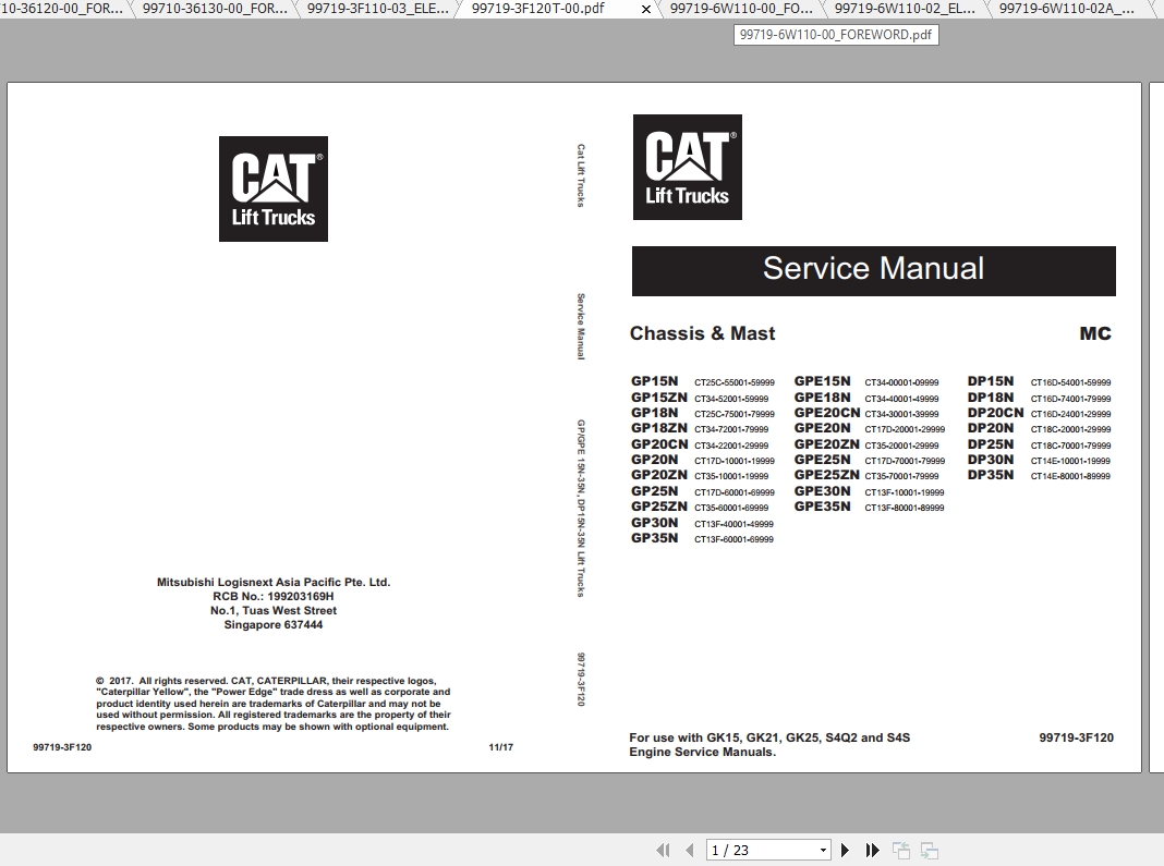 Caterpillar Lift Truck GP20ZN Service Manuals 1