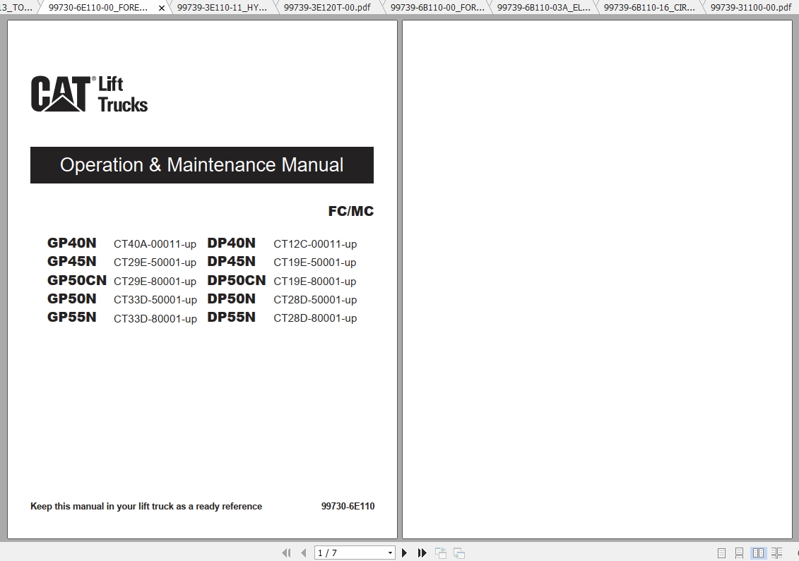 Caterpillar Lift Truck GP45N Service Manuals 1