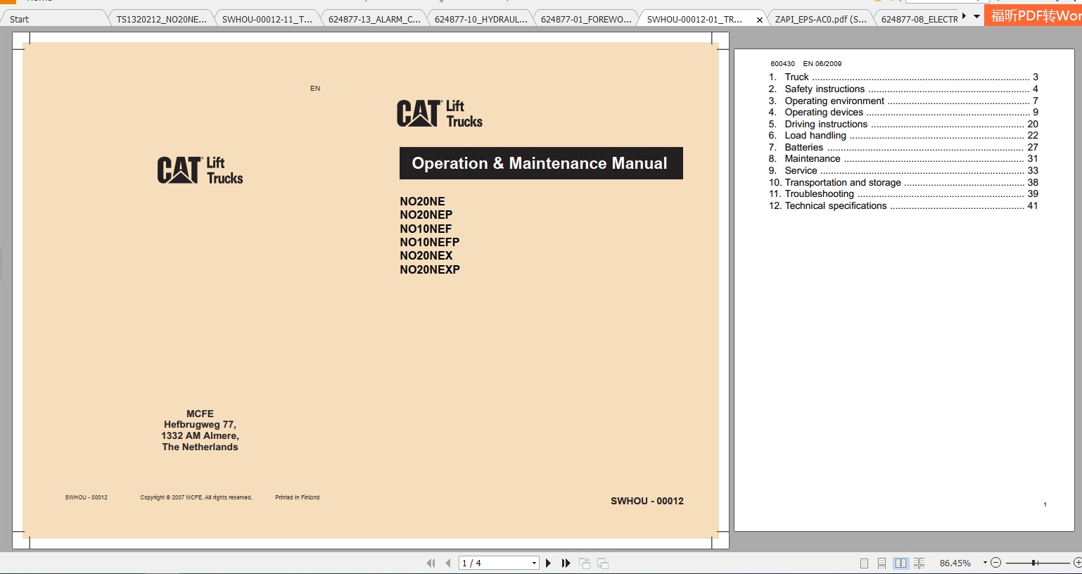 Caterpillar Lift Truck NO20NEX Service Manuals 2