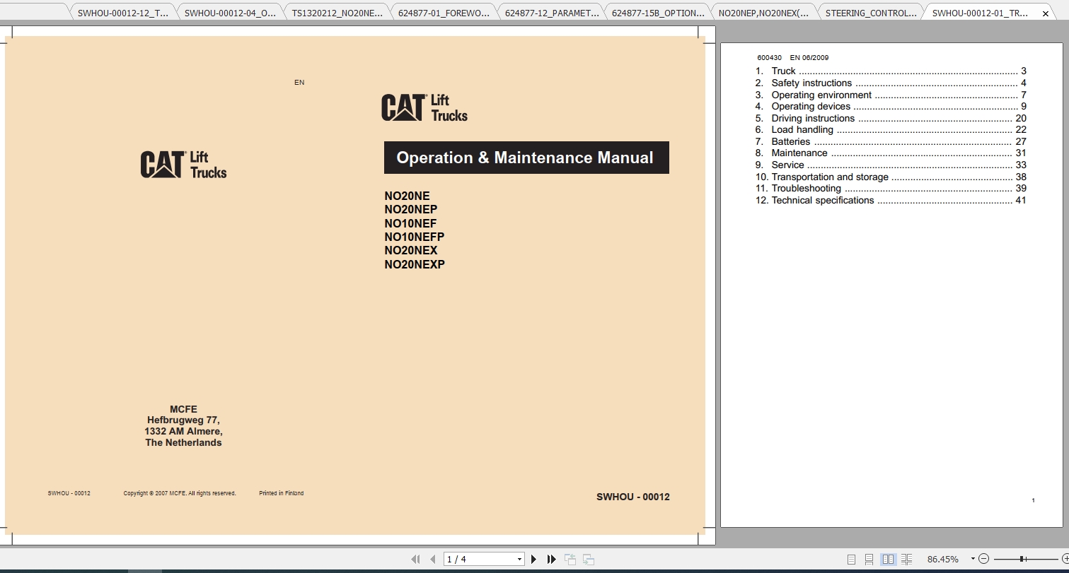 Caterpillar Lift Truck NO20NE Service Manuals 1