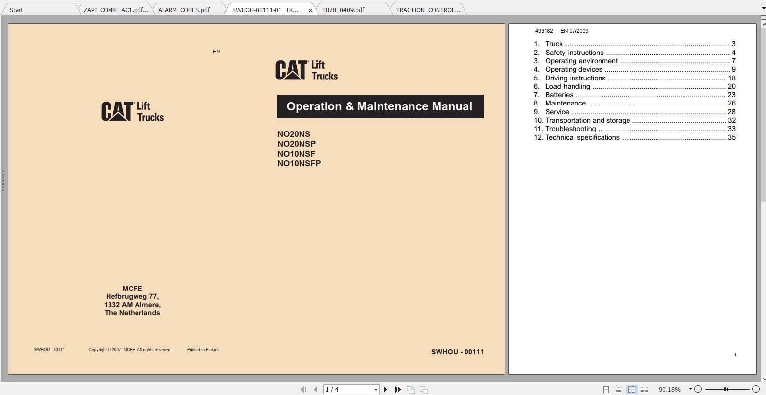 Caterpillar Lift Truck NO20NS Service Manuals 1