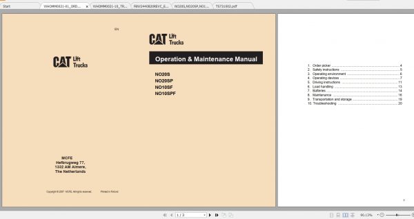 Caterpillar Lift Truck NO20SP Service Manuals 1