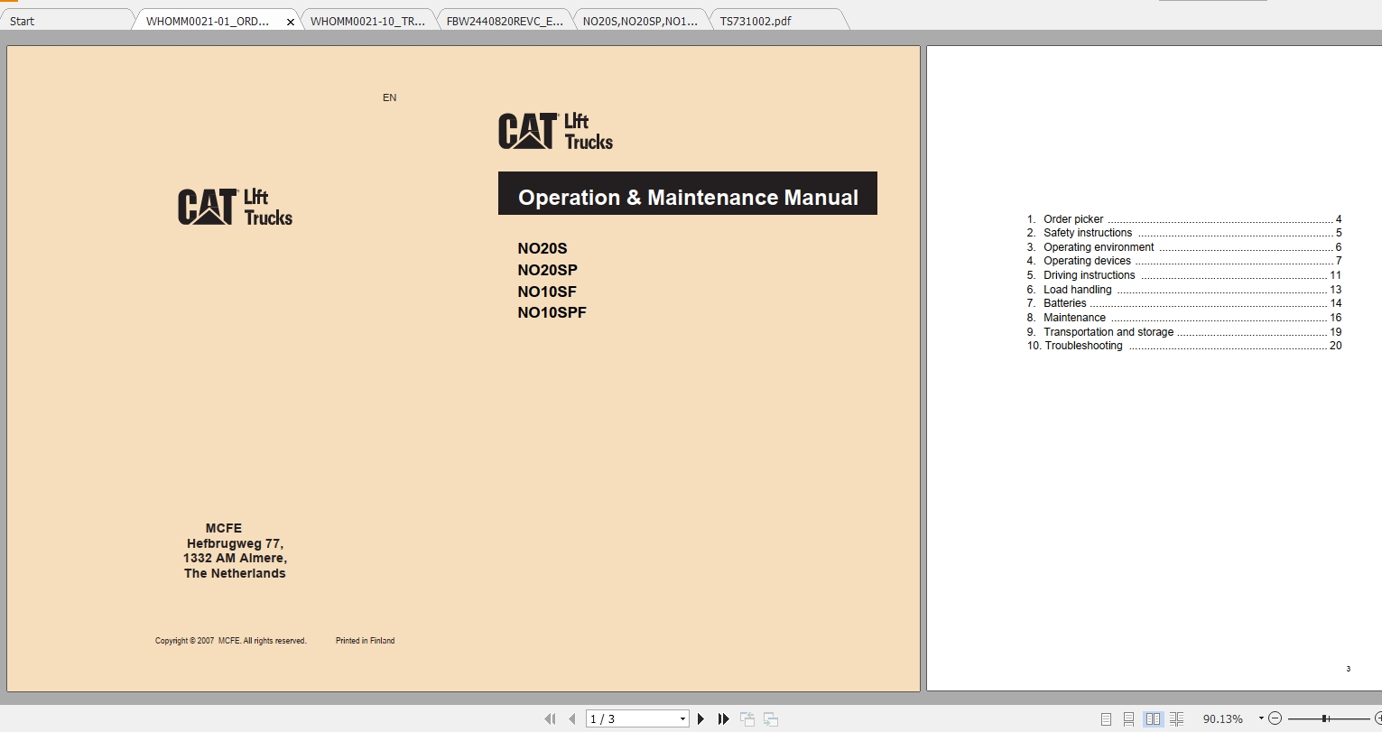 Caterpillar Lift Truck NO20SP Service Manuals 1